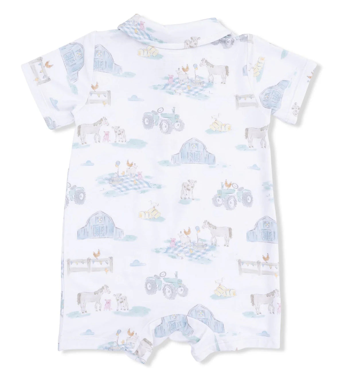 Angel Dear Farm Animals Party Polo Baby Boys Bamboo Shortie Romper