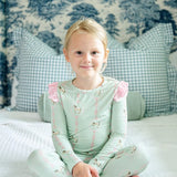 Hamner Hill x Petite Paloma Green Horse Ruffle Girls Bamboo Two Piece Loungewear Set