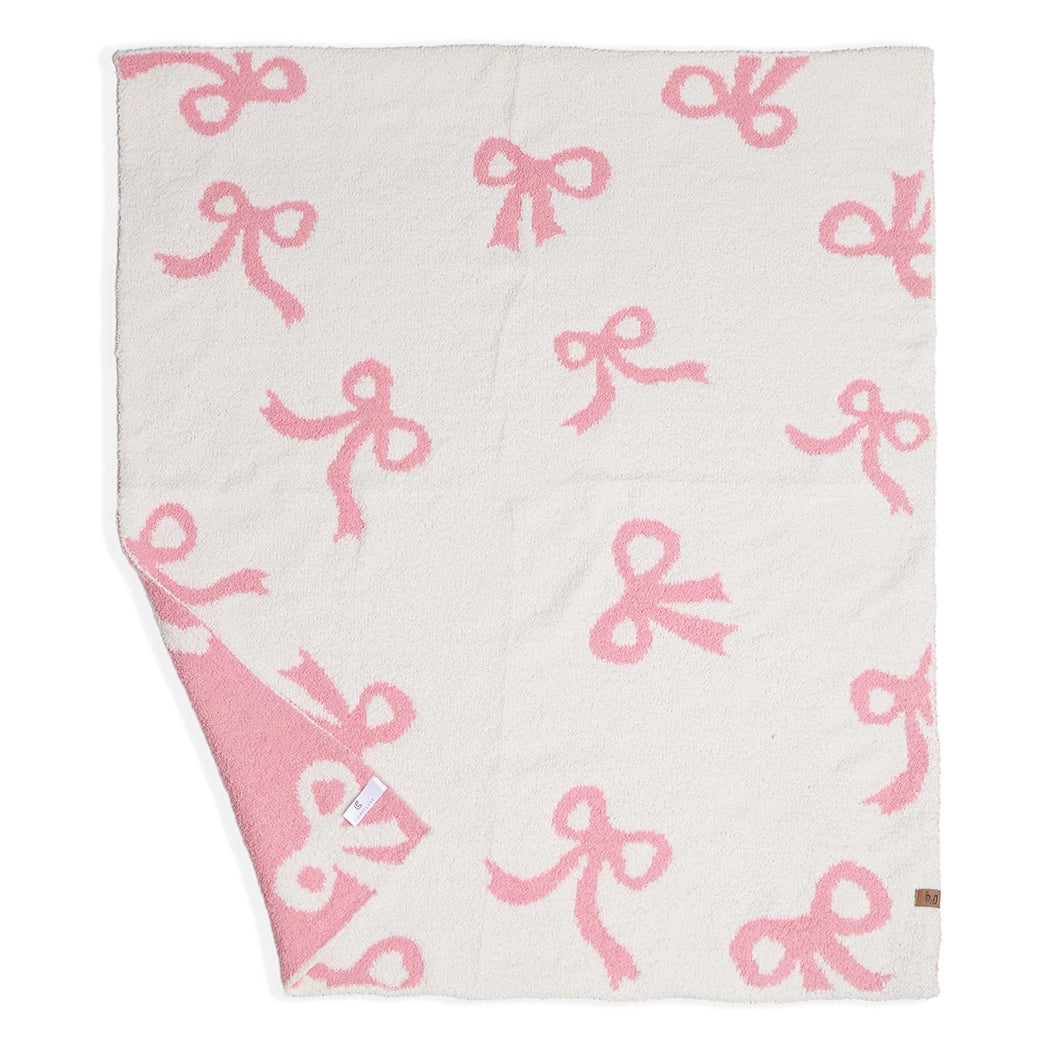 Barefoot Dreams Dupe Pink Bows Baby Blanket