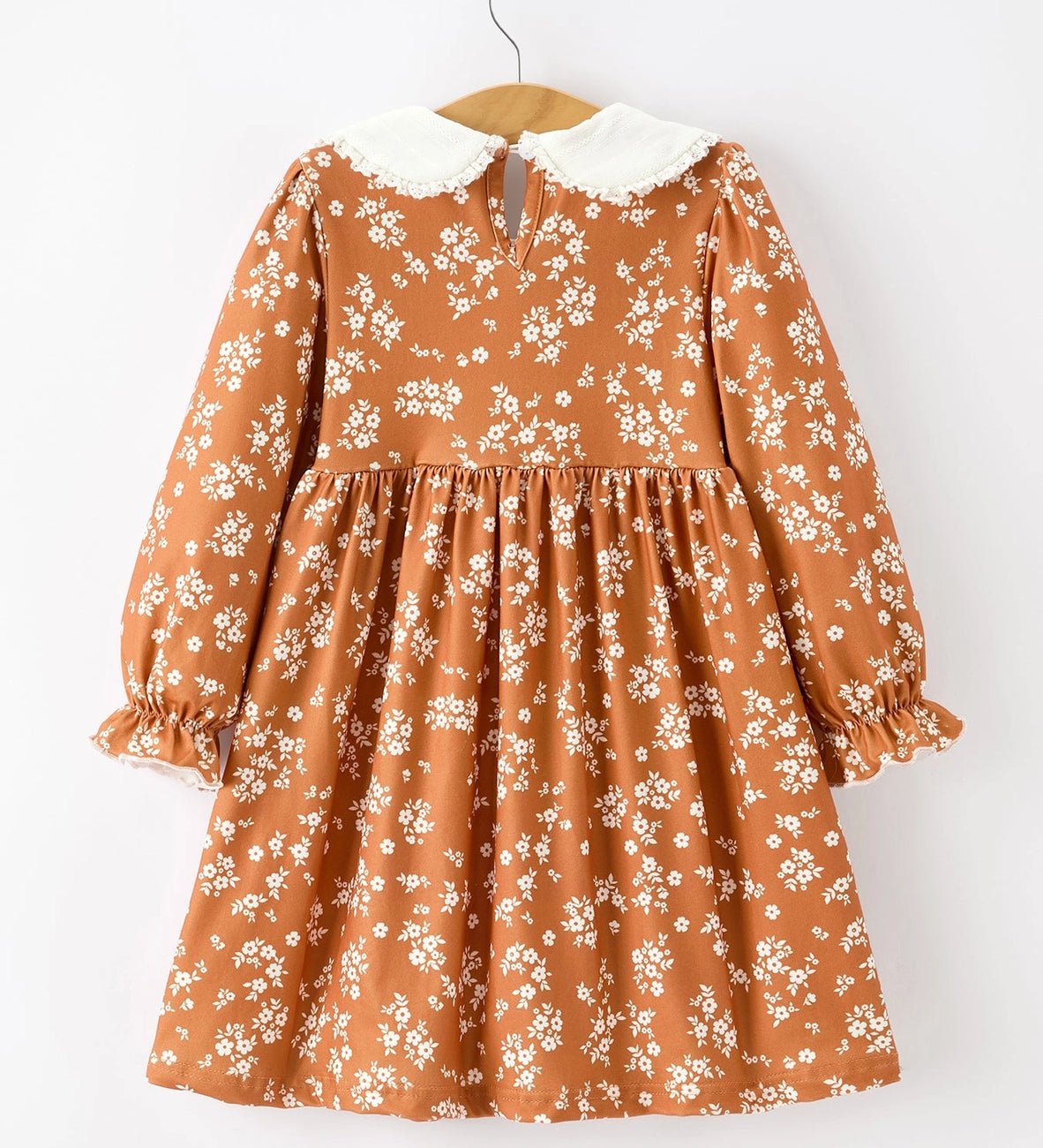 Rylee Faith Girls Rust Floral Peter Pan Collar Dress