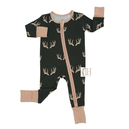 Hamner Hill Boys Antler Double Zipper Bamboo Onesie