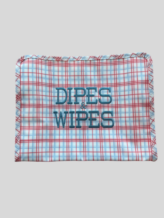 Dipes & Wipes Embroidered TRVL Plaid Large Roadie Pouch Bag