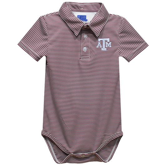 Texas A&m Boys Aggies Embroidered Maroon Stripe Knit Polo Onesie