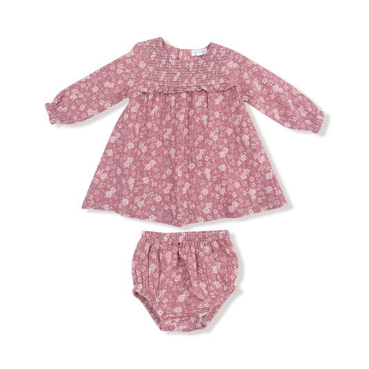 Angel Dear Bandana Floral Smocked Ruffle Girls Long Sleeve & Diaper