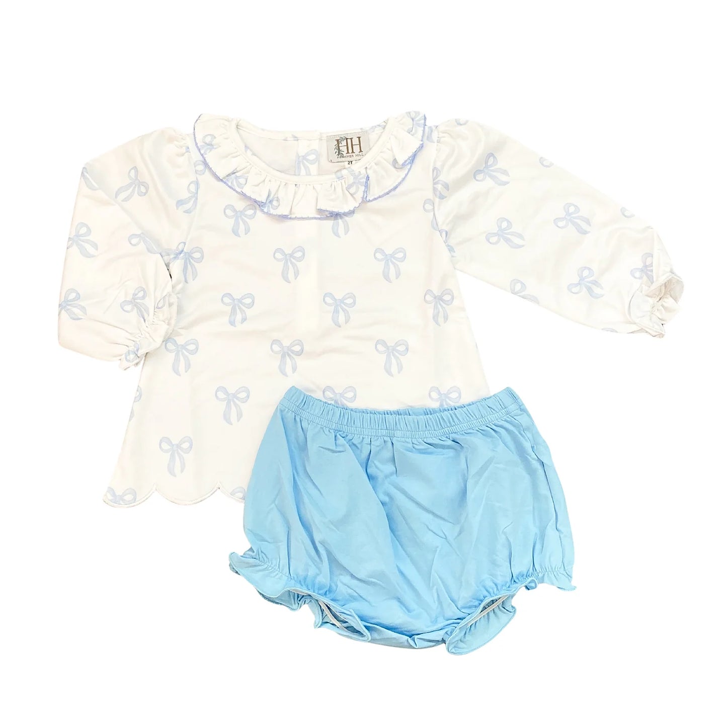 Hamner Hill Day Dreaming Blue Bow Top & Bloomer Set