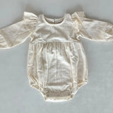 Yo Baby Girls Ivory Corduroy Ruffle Bubble