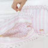 Hollis Pink Polka Stripe Ruffled Nylon Medium Pouch