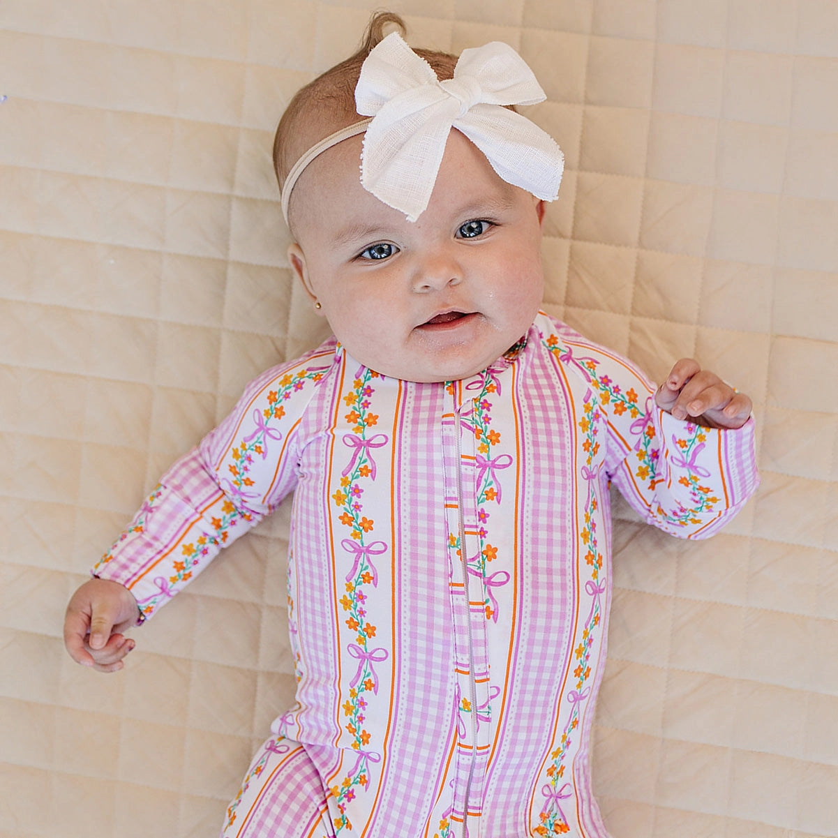 Gingham & Flowers Bamboo Girls Onesie