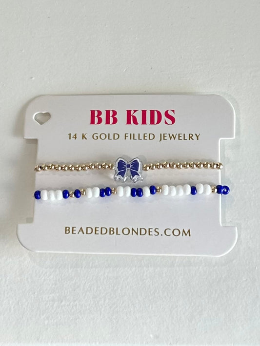 Beaded Blondes- Blue & White BB Bow + Blue & White Sprinkle Stack