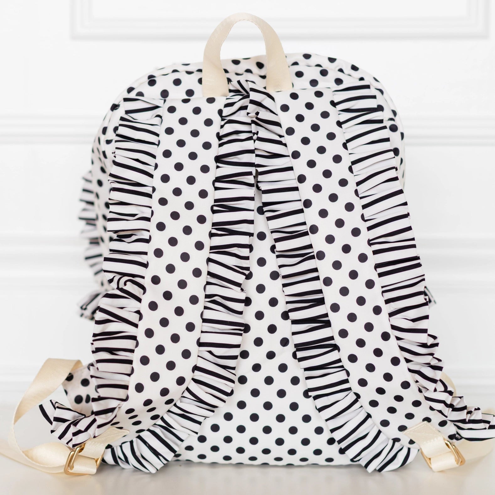 Hollis Polka Stripe Ruffled Nylon Backpack