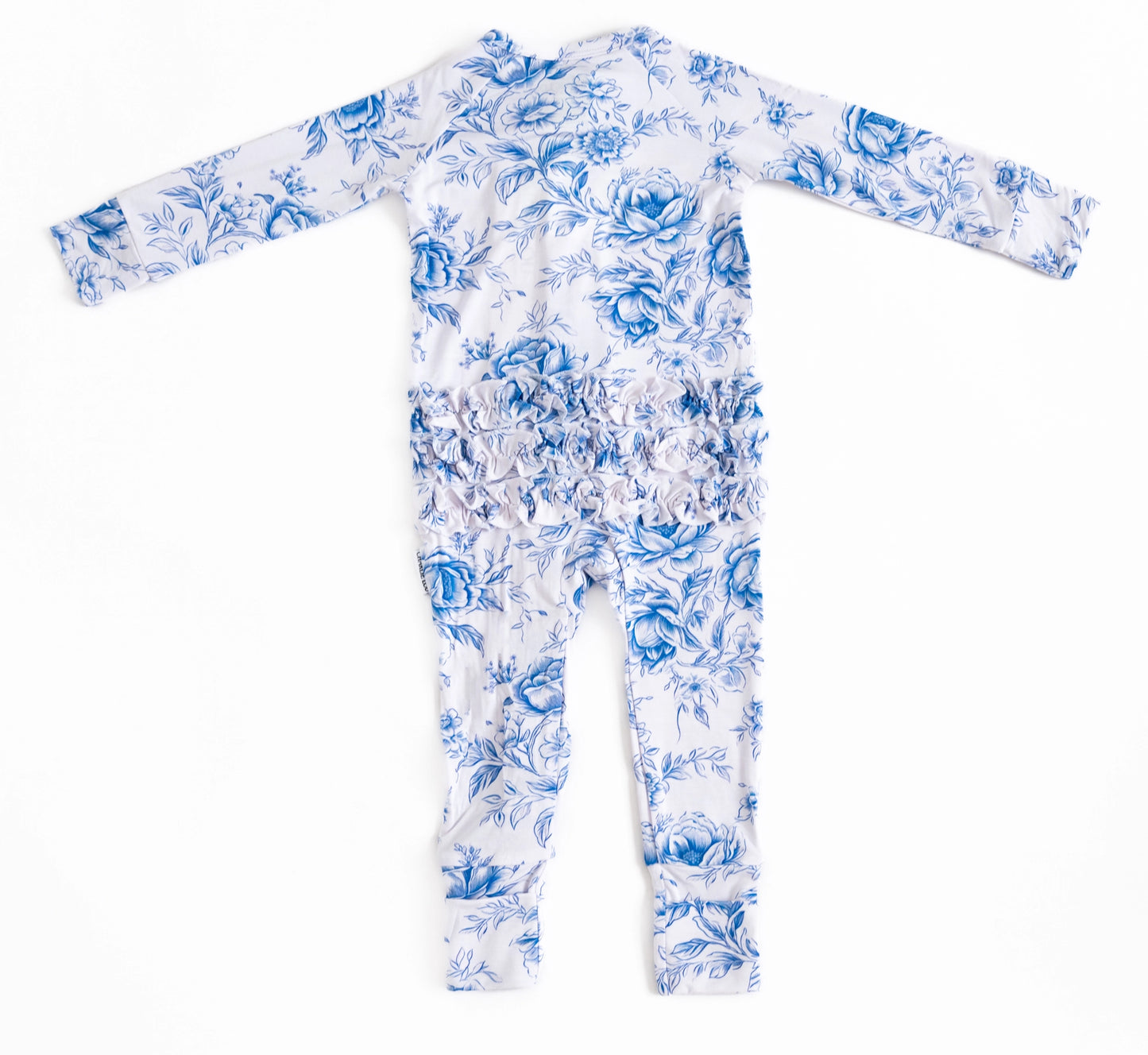 Blue Floral Toile Girls Bamboo Zipper Onesie