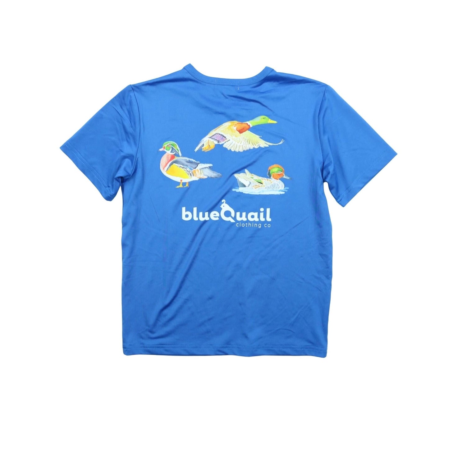 Blue Quail Ducks Short Sleeve Boys Blue Performance T Shirt