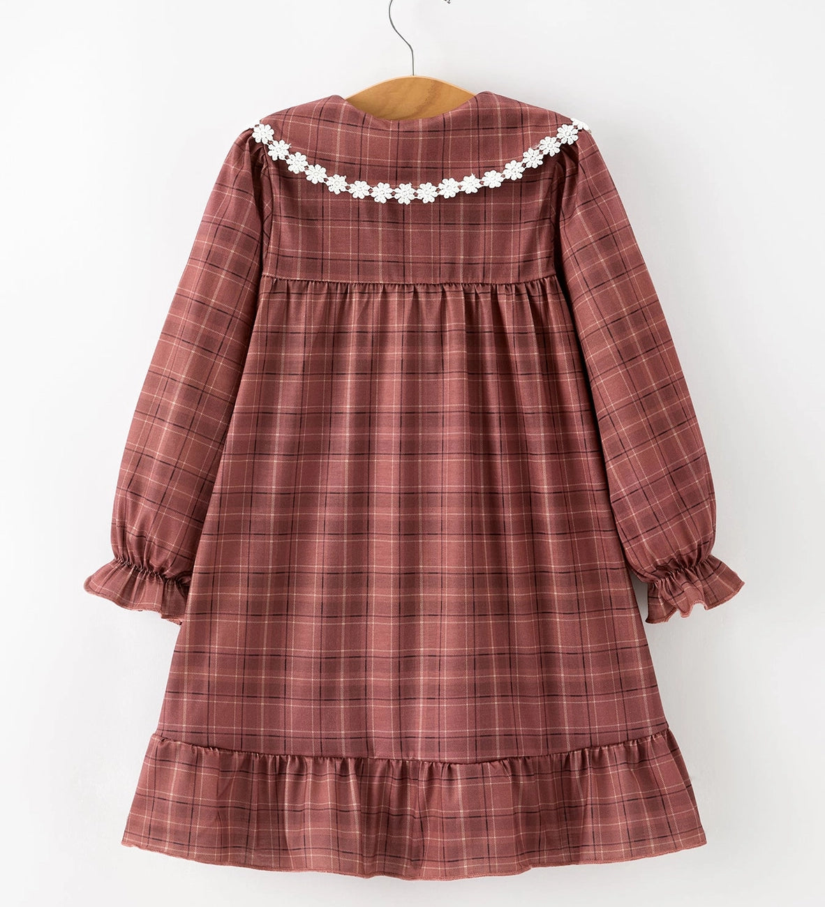 Rylee Faith Brown Plaid Flower Collard Dress