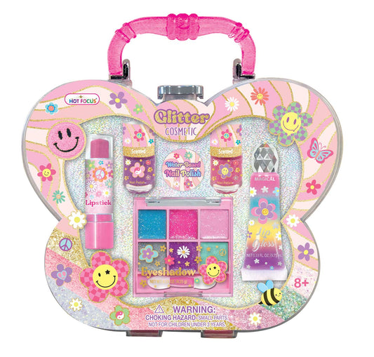 Groovy Flower Glitter Cosmetic Girls Toy Set Makeup