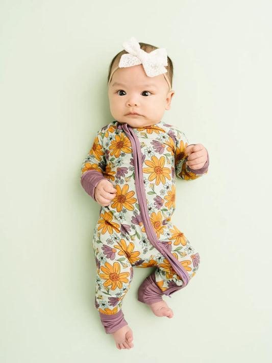 Laura Mae Floral Girls Bamboo ZIp Onesie