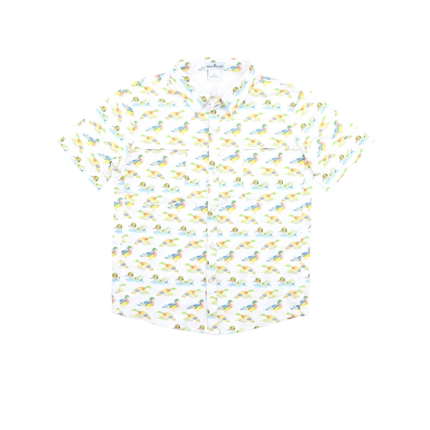 Blue Quail Mallard Ducks Short Sleeve Boys Performance Polo