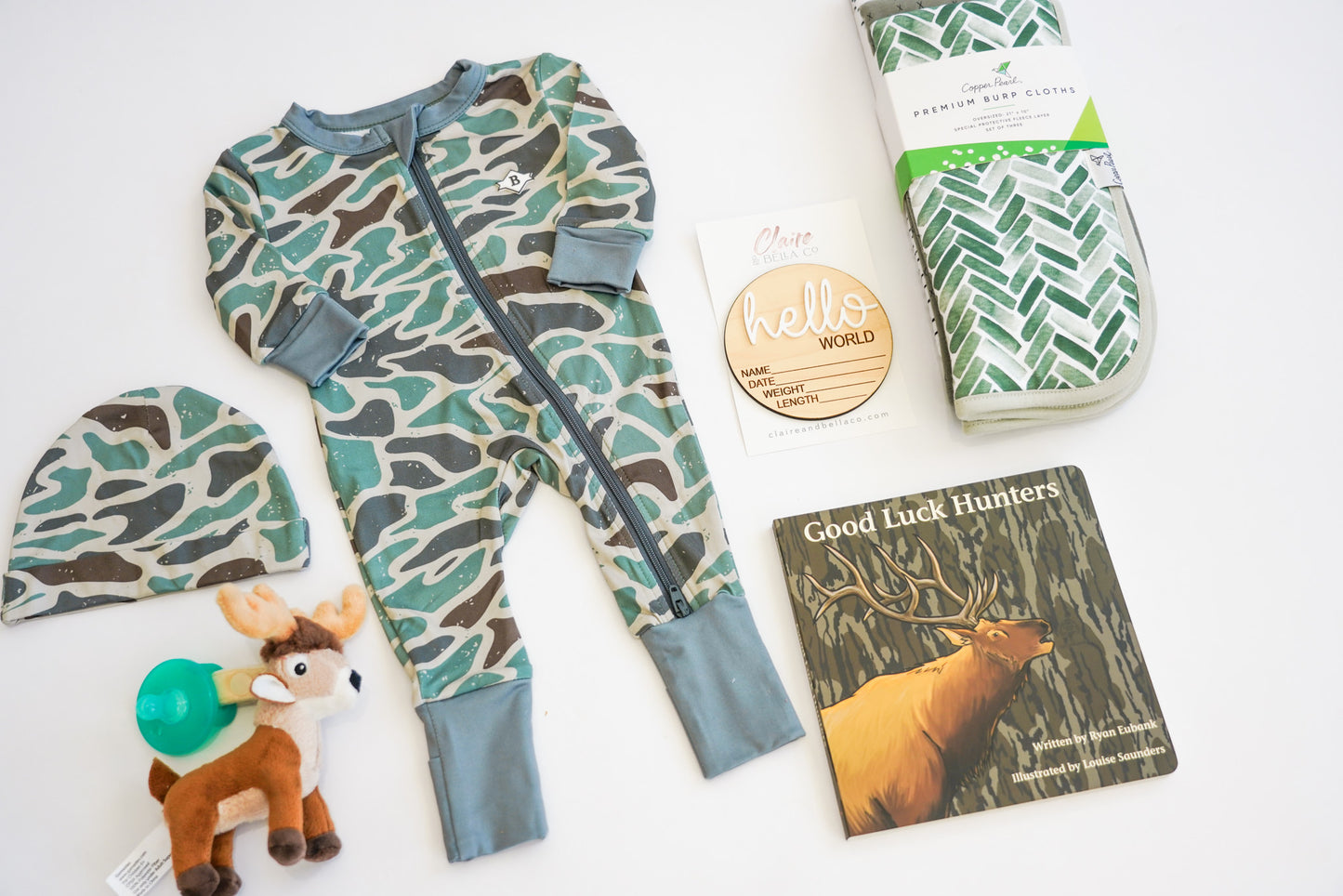 Green Retro Camo Hunting Newborn Gift Box