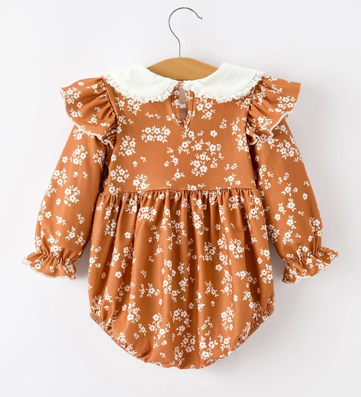Rylee Faith Girls Rust Floral Peter Pan Collar Bubble