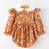 Rylee Faith Girls Rust Floral Peter Pan Collar Bubble