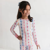 In My Jammers Floral Bow & Plaid Bamboo Girls Two piece pajama set