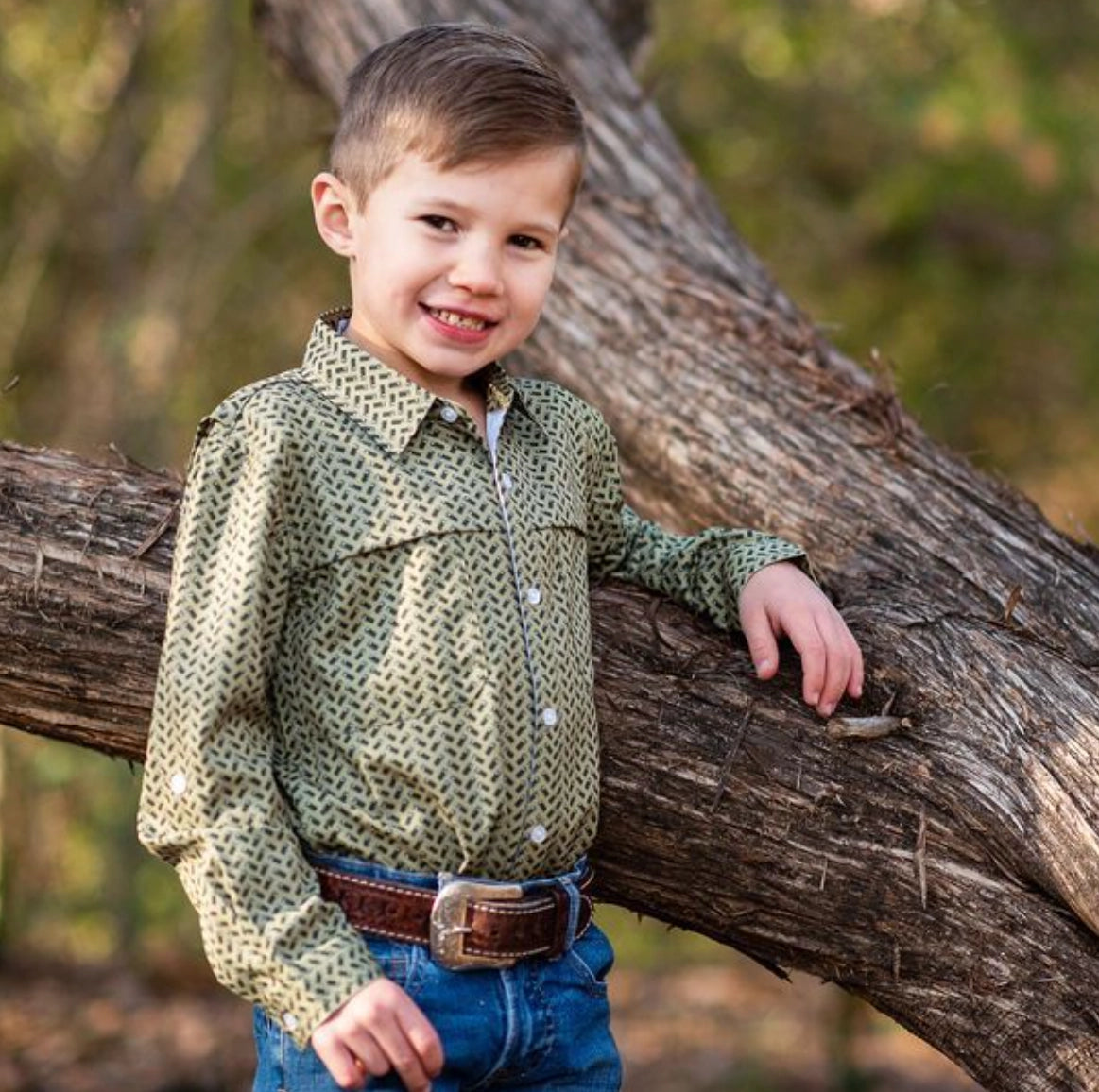 Blue Quail Khaki/Green Shells Boys Long Sleeve Shirt