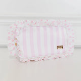 Hollis Pink Polka Stripe Ruffled Nylon Medium Pouch