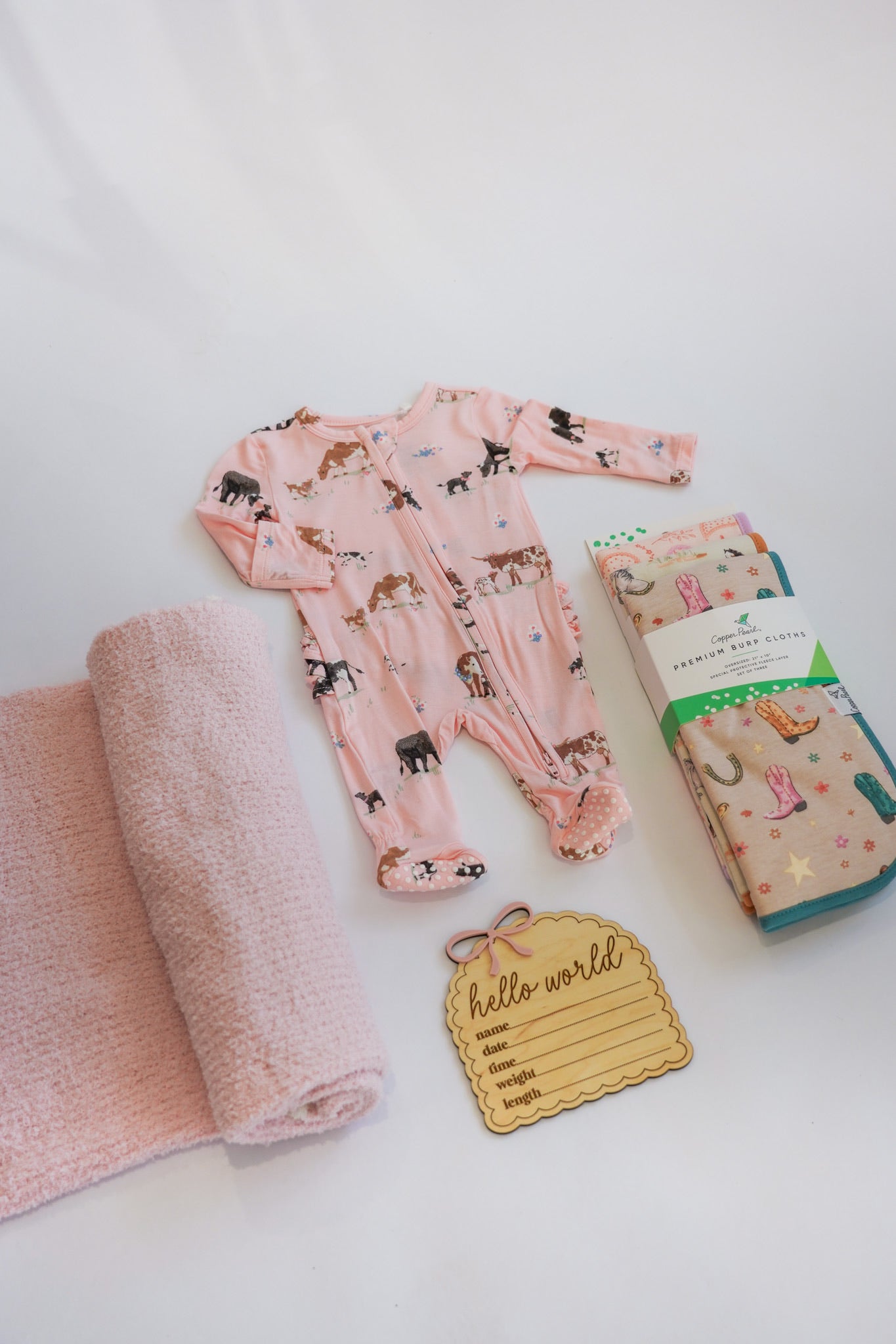 Pink Cows on The Farm Newborn Gift Box