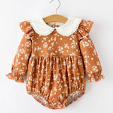Rylee Faith Girls Rust Floral Peter Pan Collar Bubble