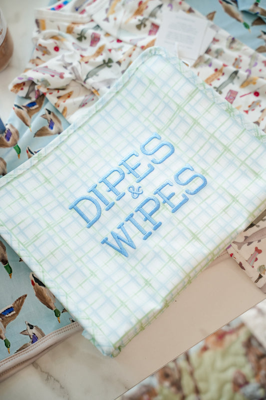 Dipes & Wipes Embroidered TRVL Plaid Large Roadie Pouch Bag