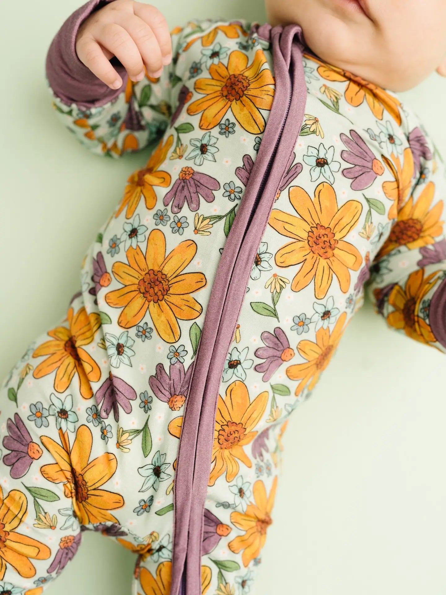 Laura Mae Floral Girls Bamboo ZIp Onesie