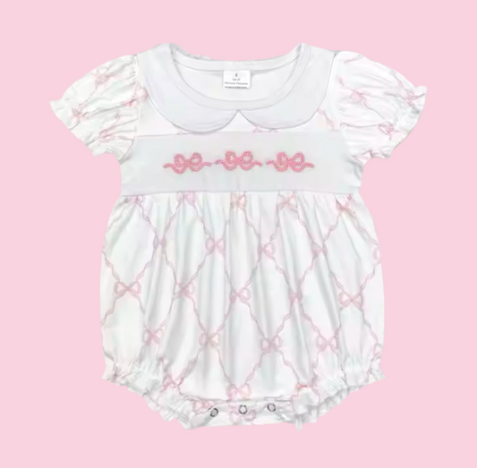 Pink Frilly Bows Girls Bubble Romper