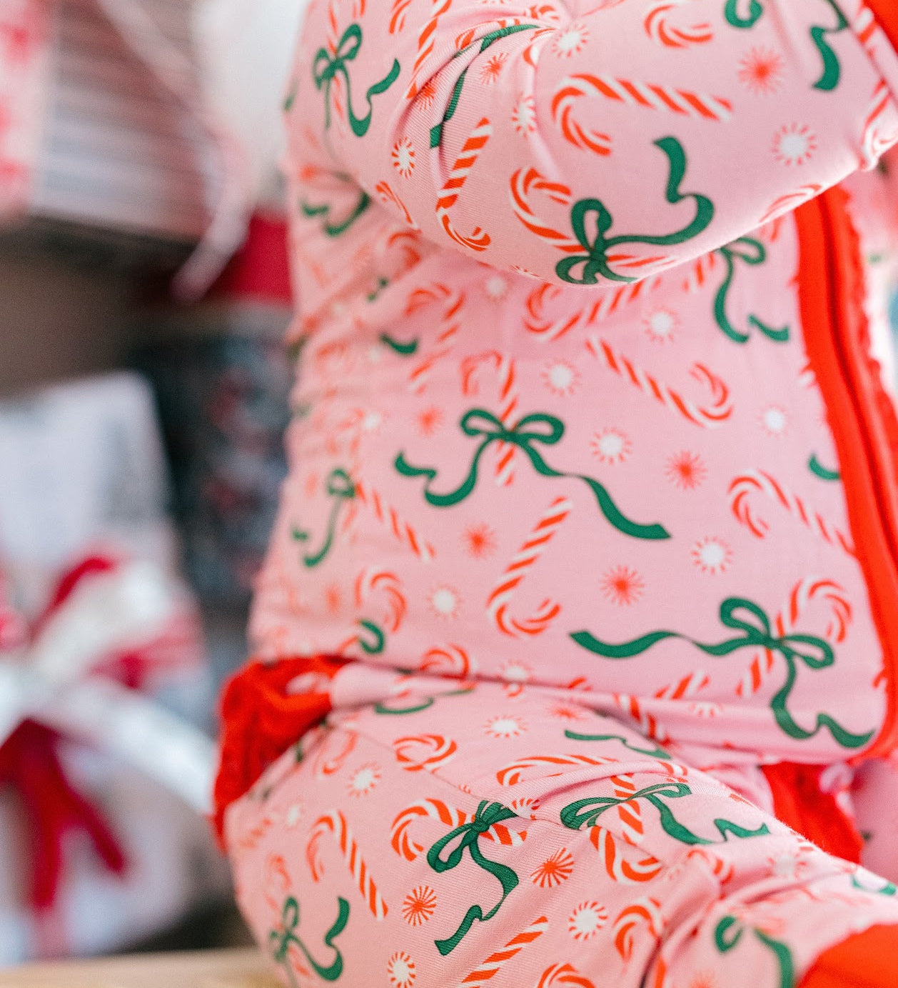 Poppy Kids Girls Candy Cane Ribbons Ruffle Onesie