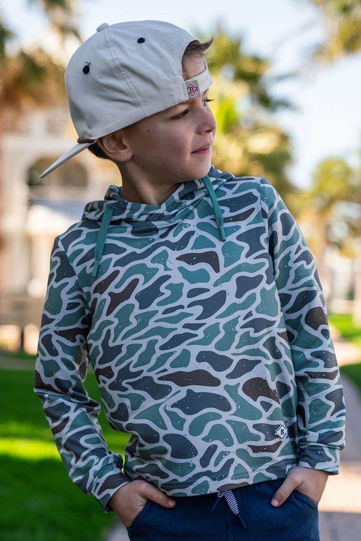 Burlebo Green Retro Duck Camo Boys Performance Hoodie