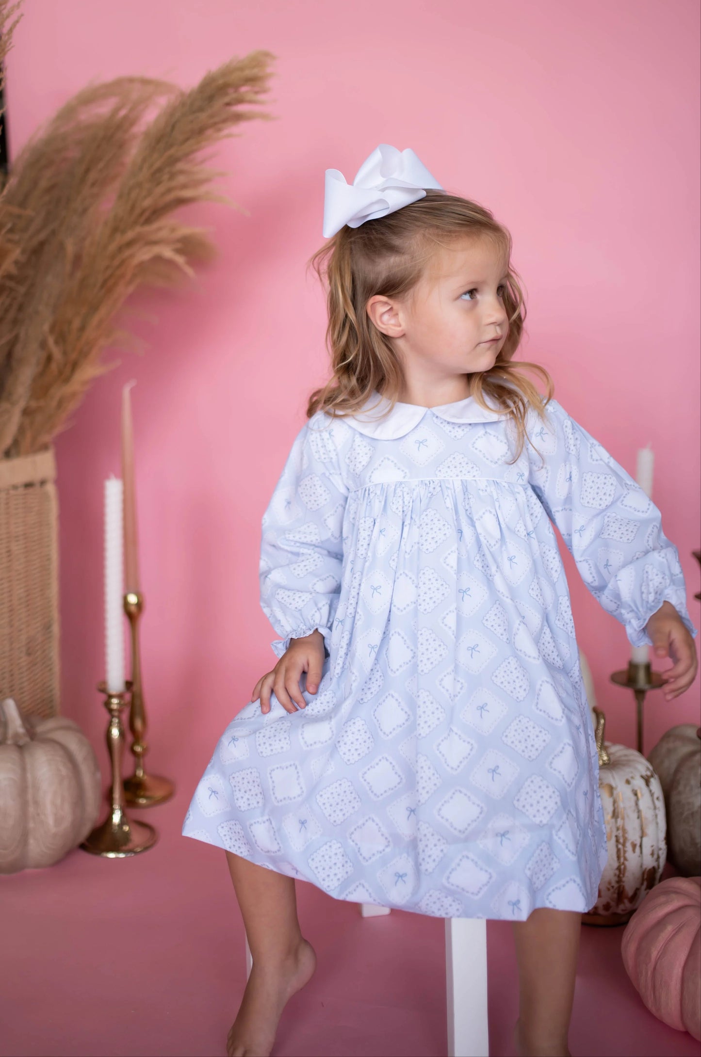 Hamner Hill Quilted Bow Patch Long Sleeve Girls Dress