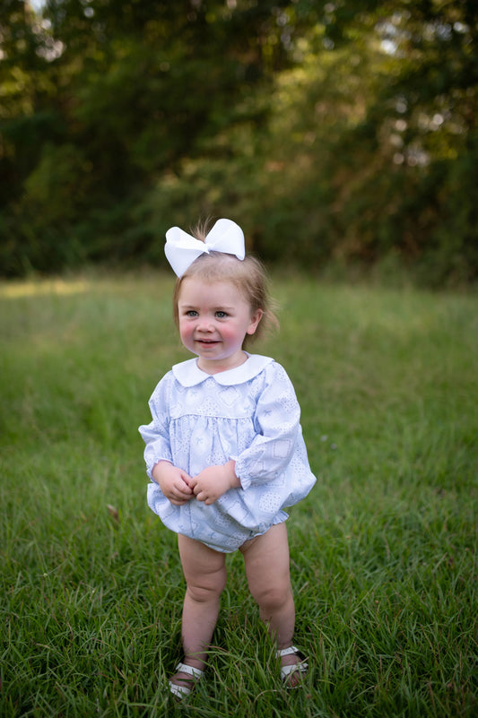 Hamner Hill Quilted Bow Patch Long Sleeve Collar Girls Bubble