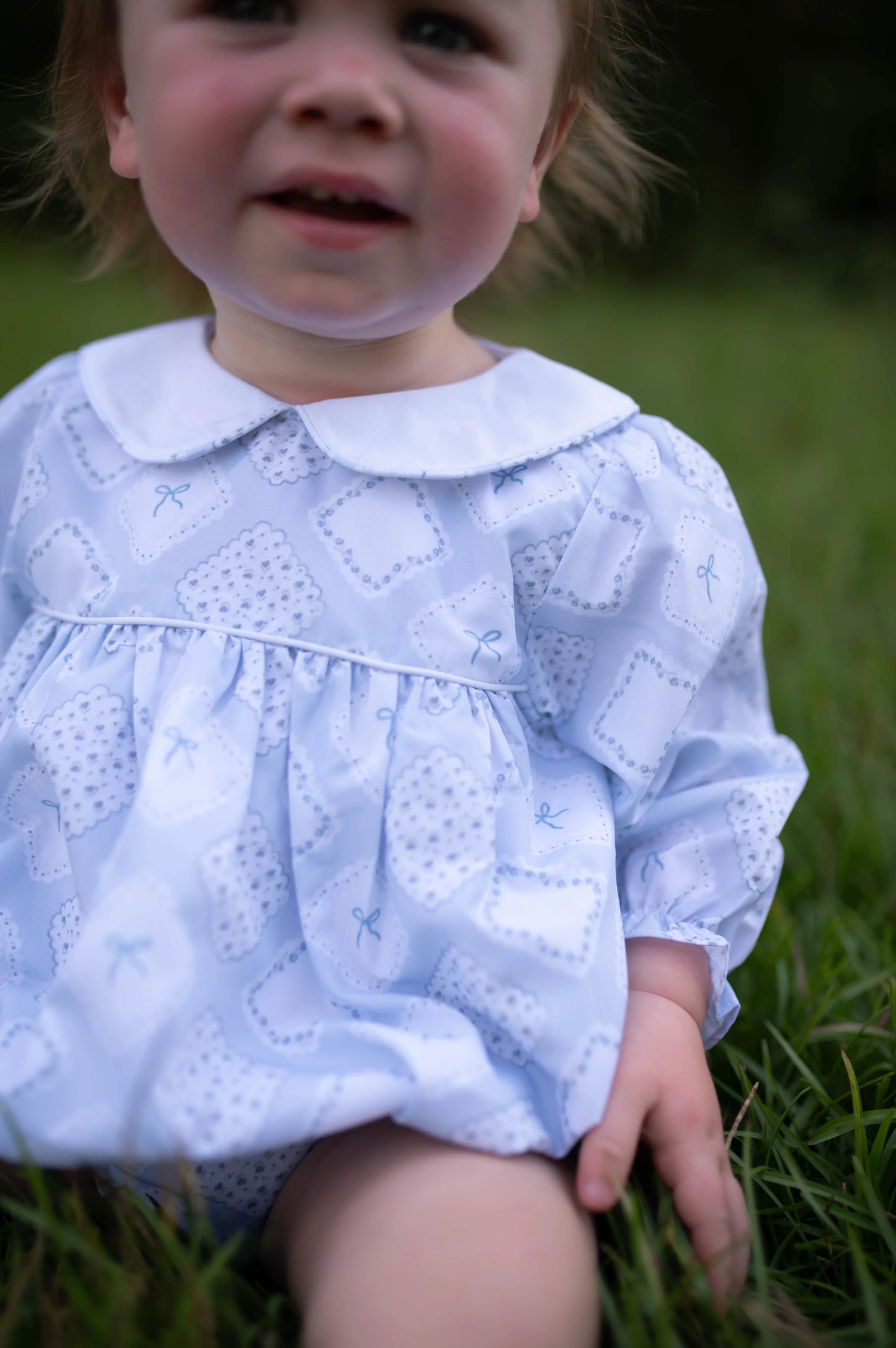 Hamner Hill Quilted Bow Patch Long Sleeve Collar Girls Bubble