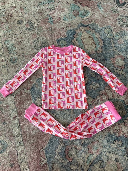 Poppy Kids Pink Western Boots PJ Set