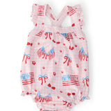 Mila & Rose Fancy Flags Ruffle Cross Back Girls Romper