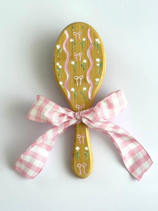 Hand Painted Girls Hair Brush - Ribbons & Bows