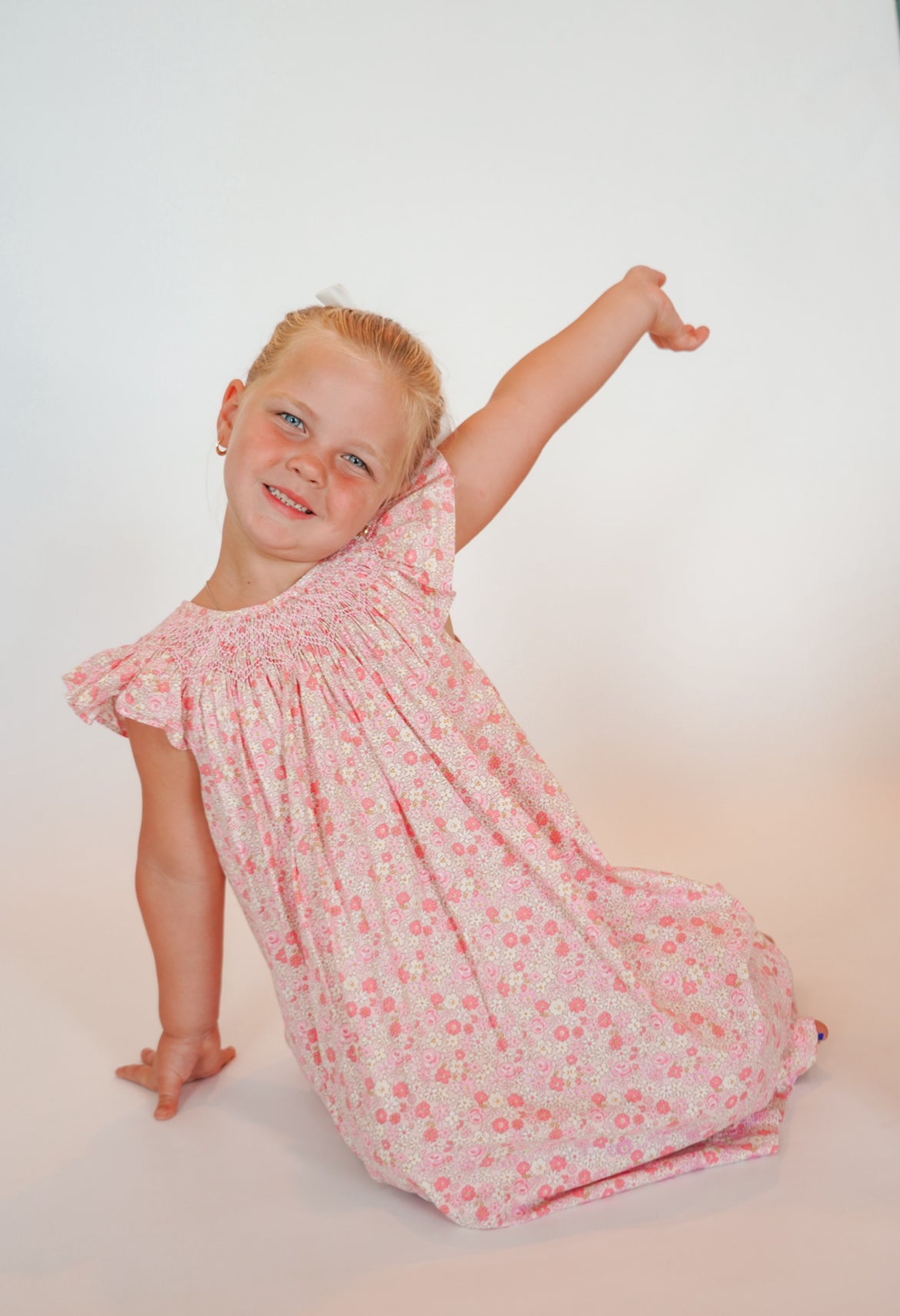 Brooklyn Pink Floral Smocked Girls Dress