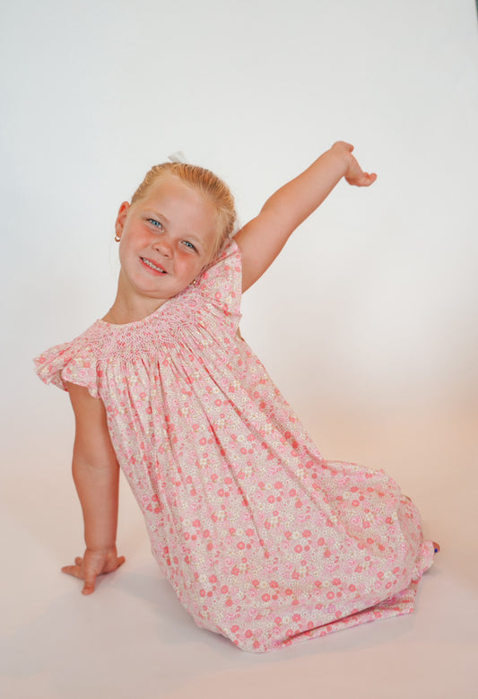 Brooklyn Pink Floral Smocked Girls Dress