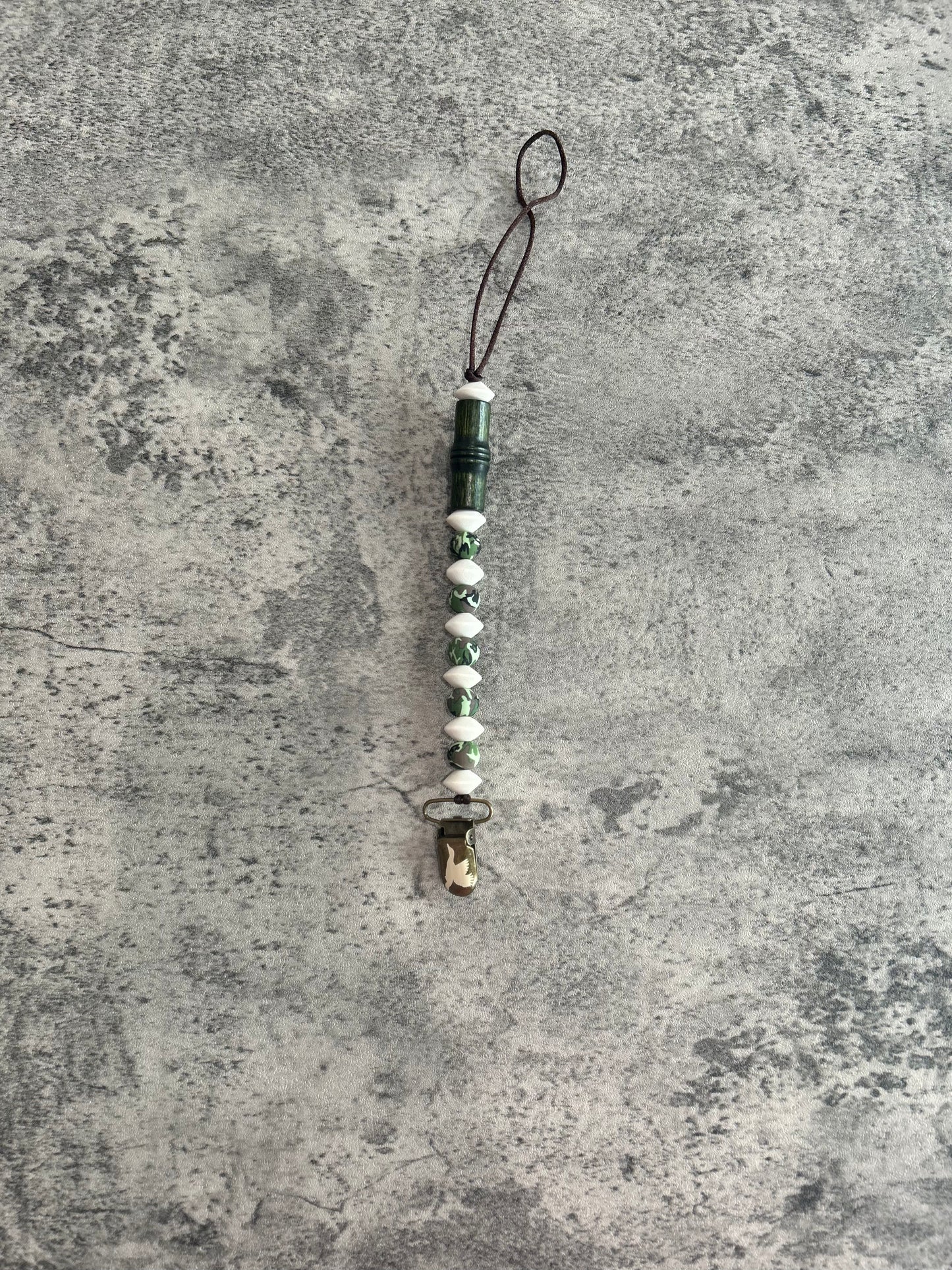 Beaded fish and duck pacifier clip