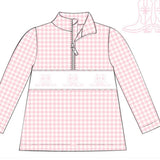 Girls Pink Gingham Boots Smocked Pullover