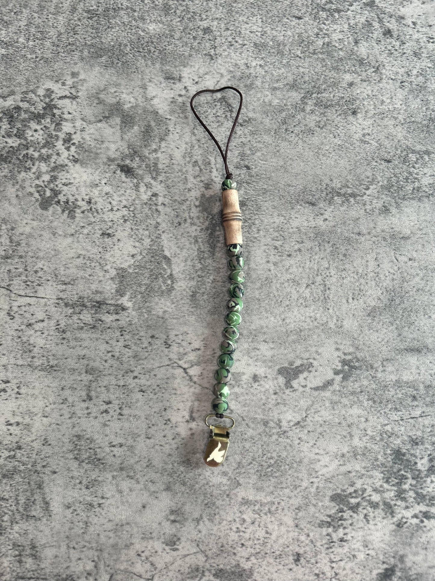 Beaded fish and duck pacifier clip