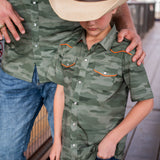 BlueQuail Classic Camo Green Pearl Snap Short Sleeve Boys Shirt