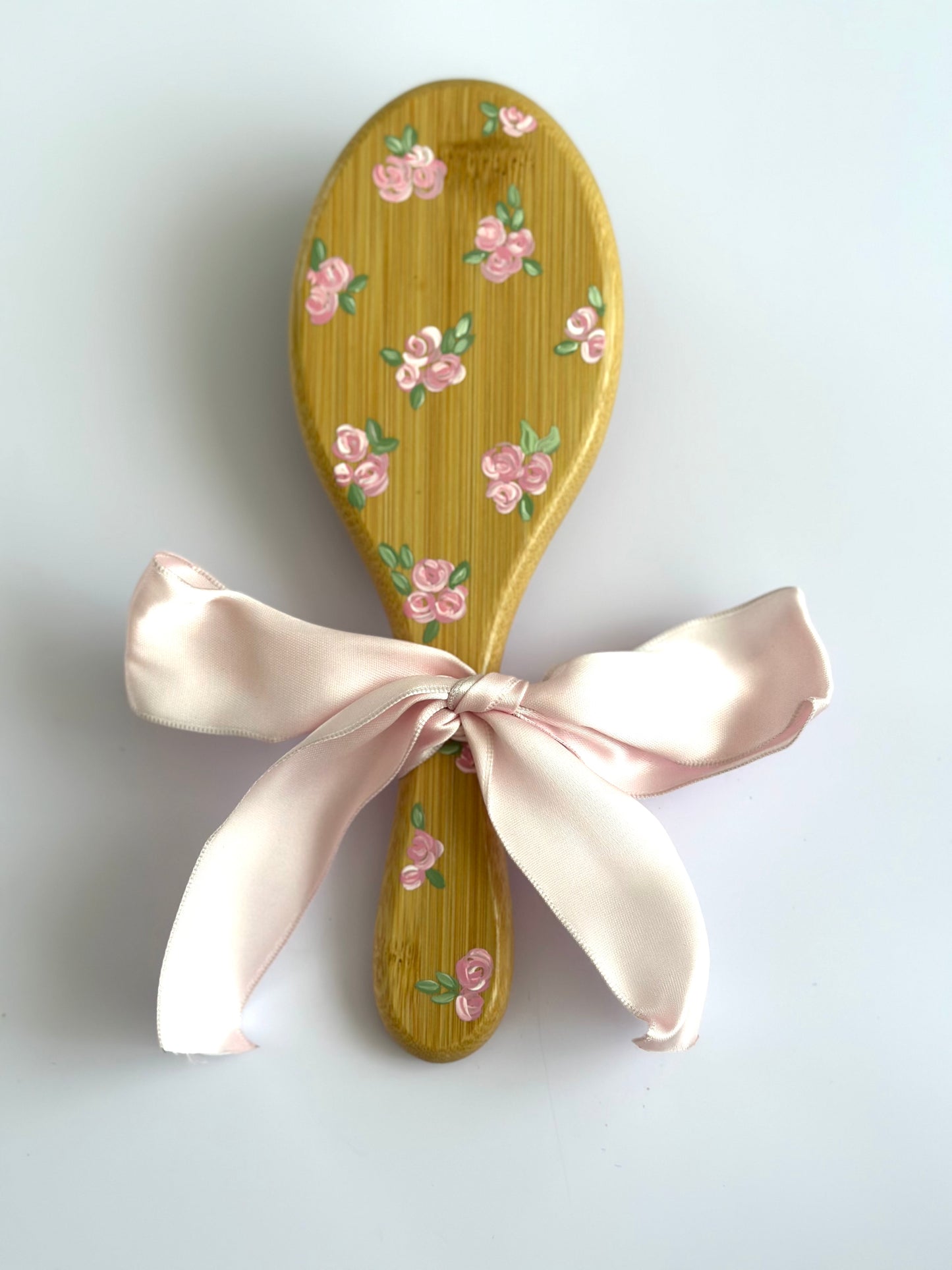 Hand Painted Girls Hair Brush - Pink Flower Bunches