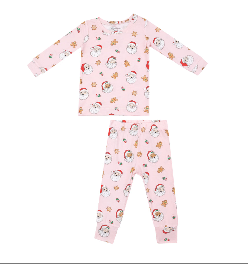 Angel Dear Pink Santa Christmas Bamboo Two Piece Pajamas