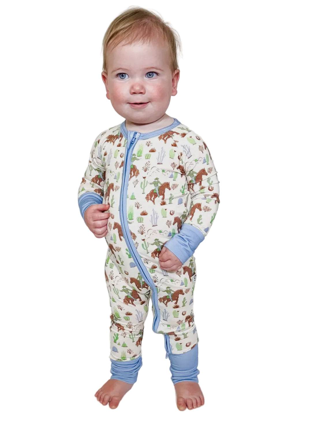 Goosies Bamboo Saddle Up Cowboy Baby Boys Onesie Zipper Romper