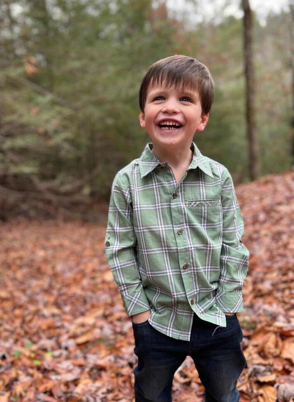 Jasper Green Plaid Boys Long Sleeve Shirt