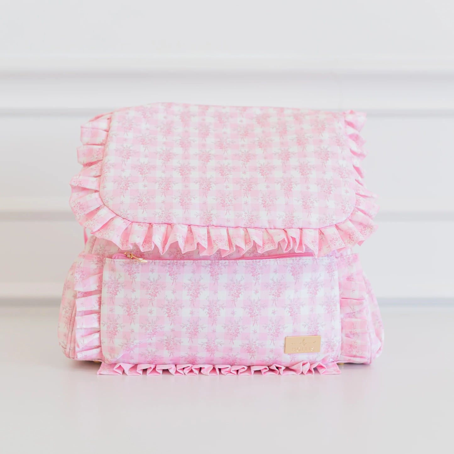 Hollis Ruffled Nylon Pink Floral Diaper Bag
